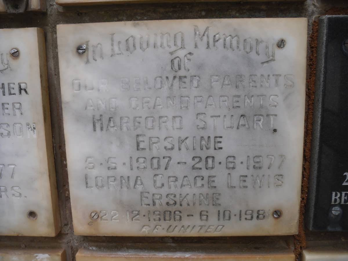 ERSKINE Harford Stuart 1907-1977 &amp; Lorna Grace Lewis 1906-1981