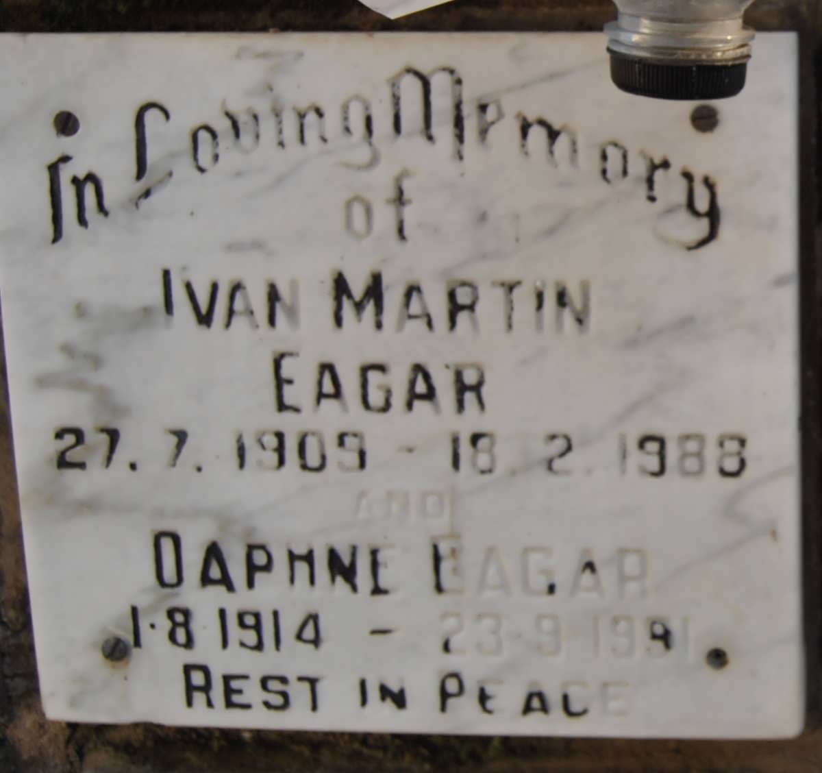 EAGAR Ivan Martin 1909-1988 &amp; Daphne 1914-1991