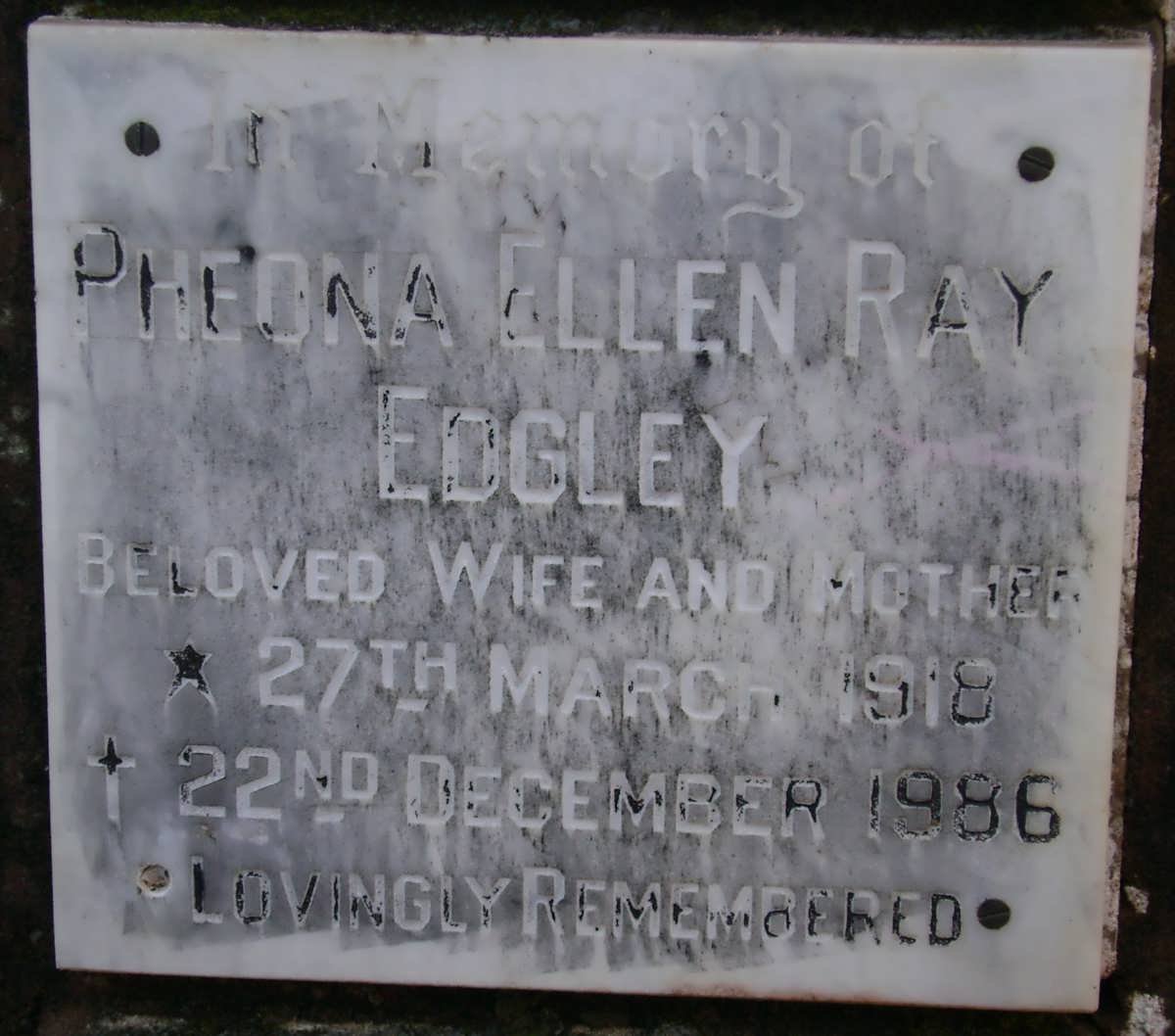 EDGLEY Pheona Ellen Ray 1918-1986