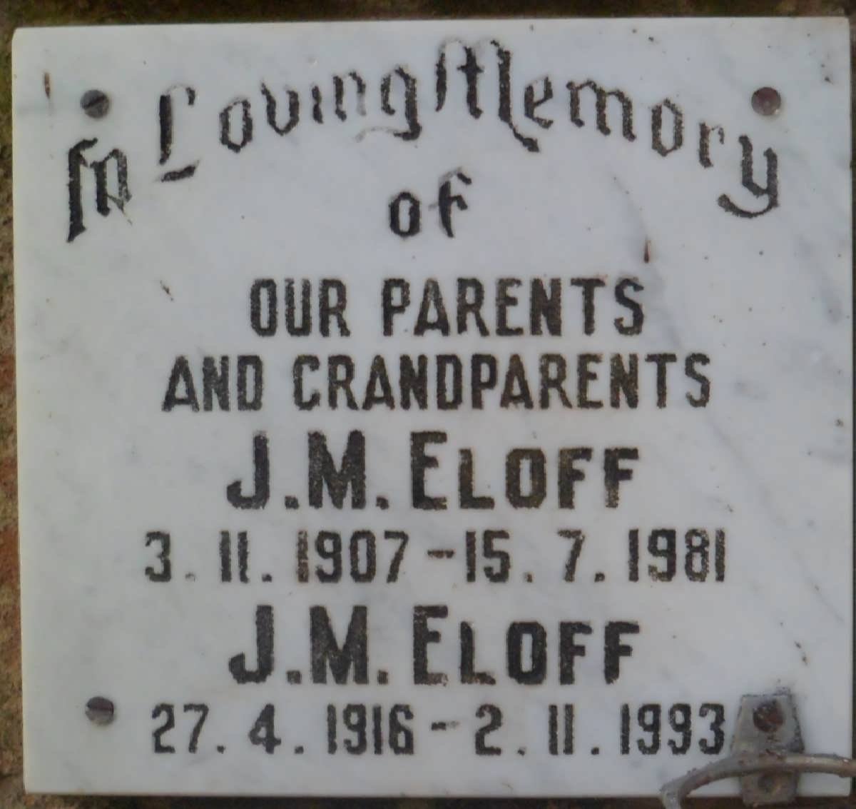 ELOFF J.M. 1907-1981 &amp; J.M. 1916-1993