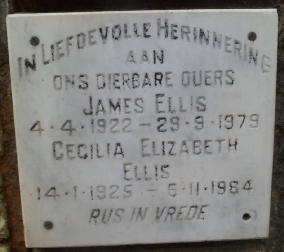 ELLIS James 1922-1979 &amp; Cecilia Elizabeth 1925-1984