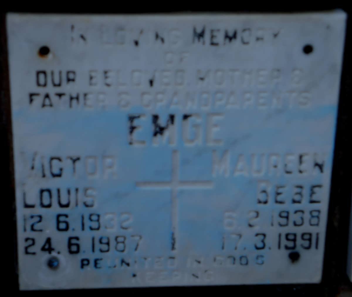 EMGE Victor Louis 1932-1987 &amp; Maureen Bebe 1938-1991