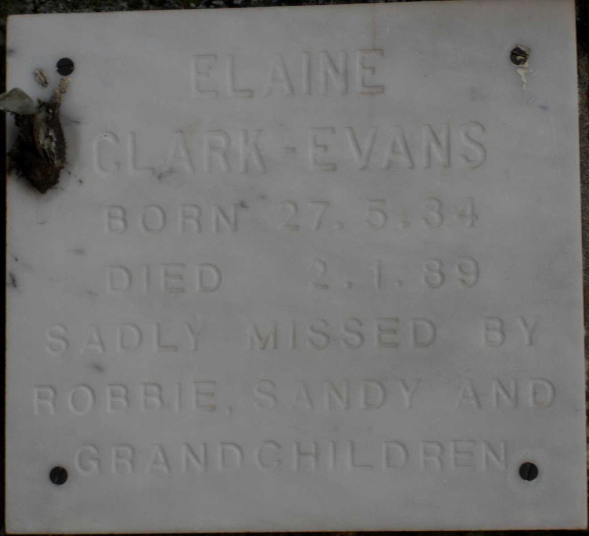 EVANS Elaine, CLARK 1934-1989
