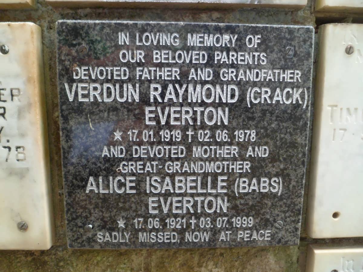 EVERTON Verdun Raymond 1919-1978 &amp; Alice Isabelle 1921-1999