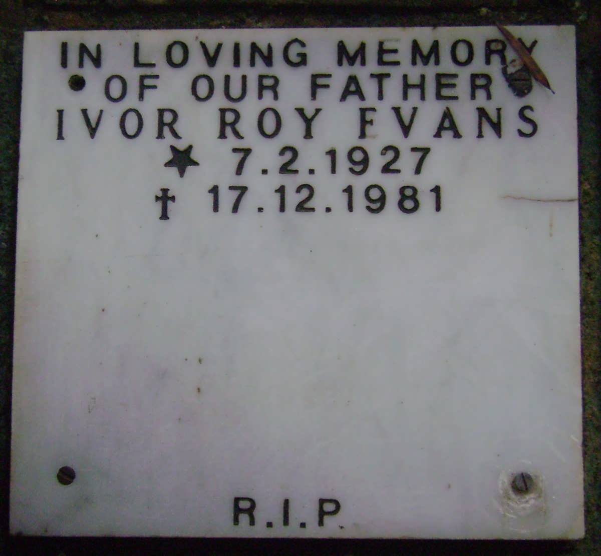 EVANS Ivor Roy 1927-1981