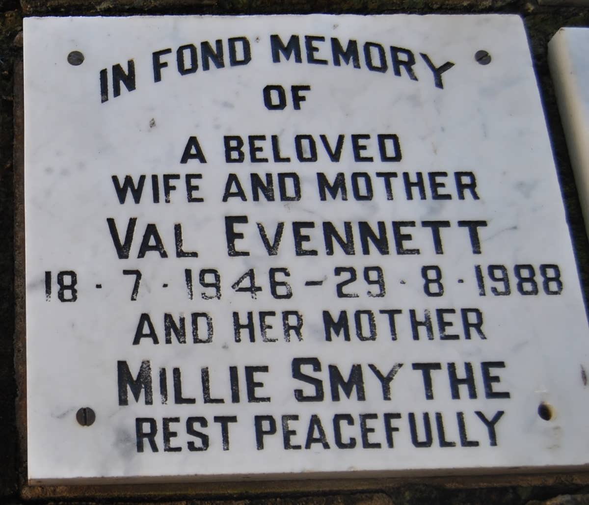 EVENNETT Val 1946-1988 :: SMYTHE Millie