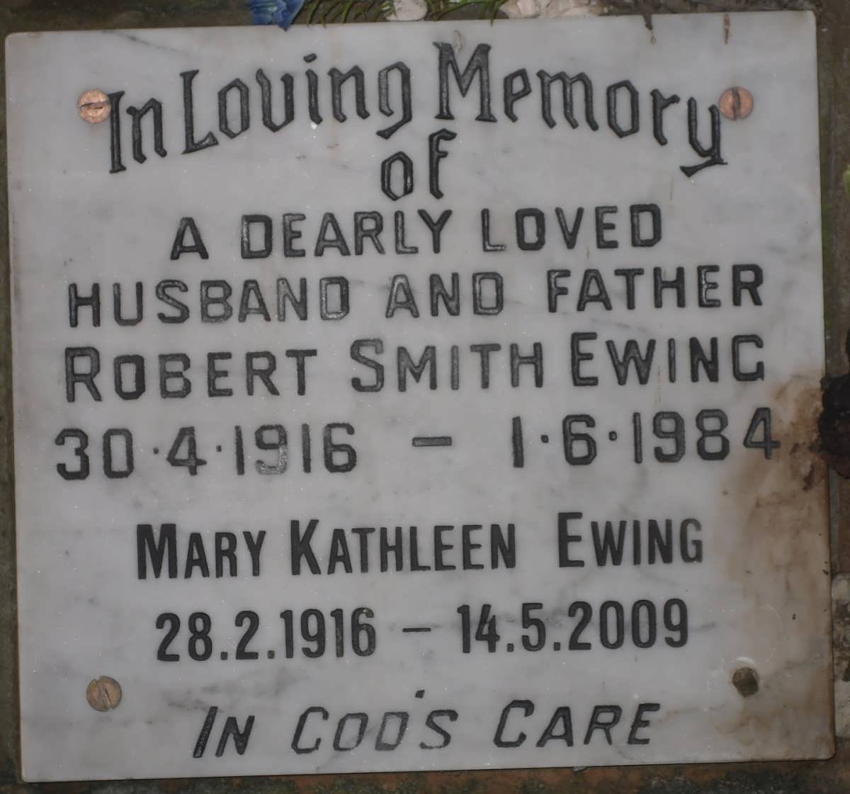 EWING Robert Smith 1916-1984 &amp; Mary Kathleen 1916-2009