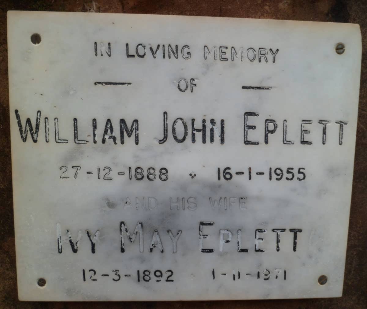 EPLETT William John 1888-1955 &amp; Ivy May 1892-1971