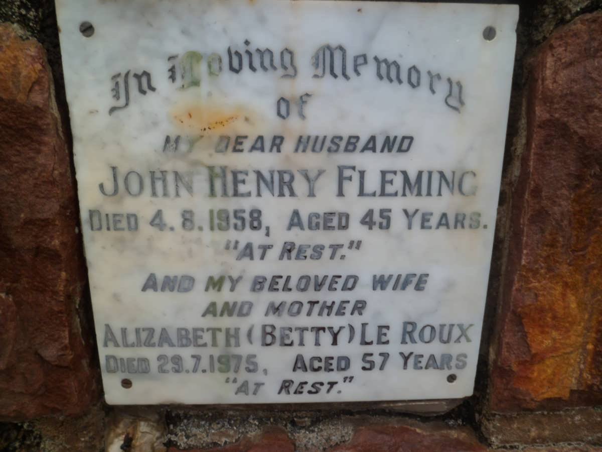 FLEMING John Henry -1958 &amp; Alizabeth LE ROUX -1975