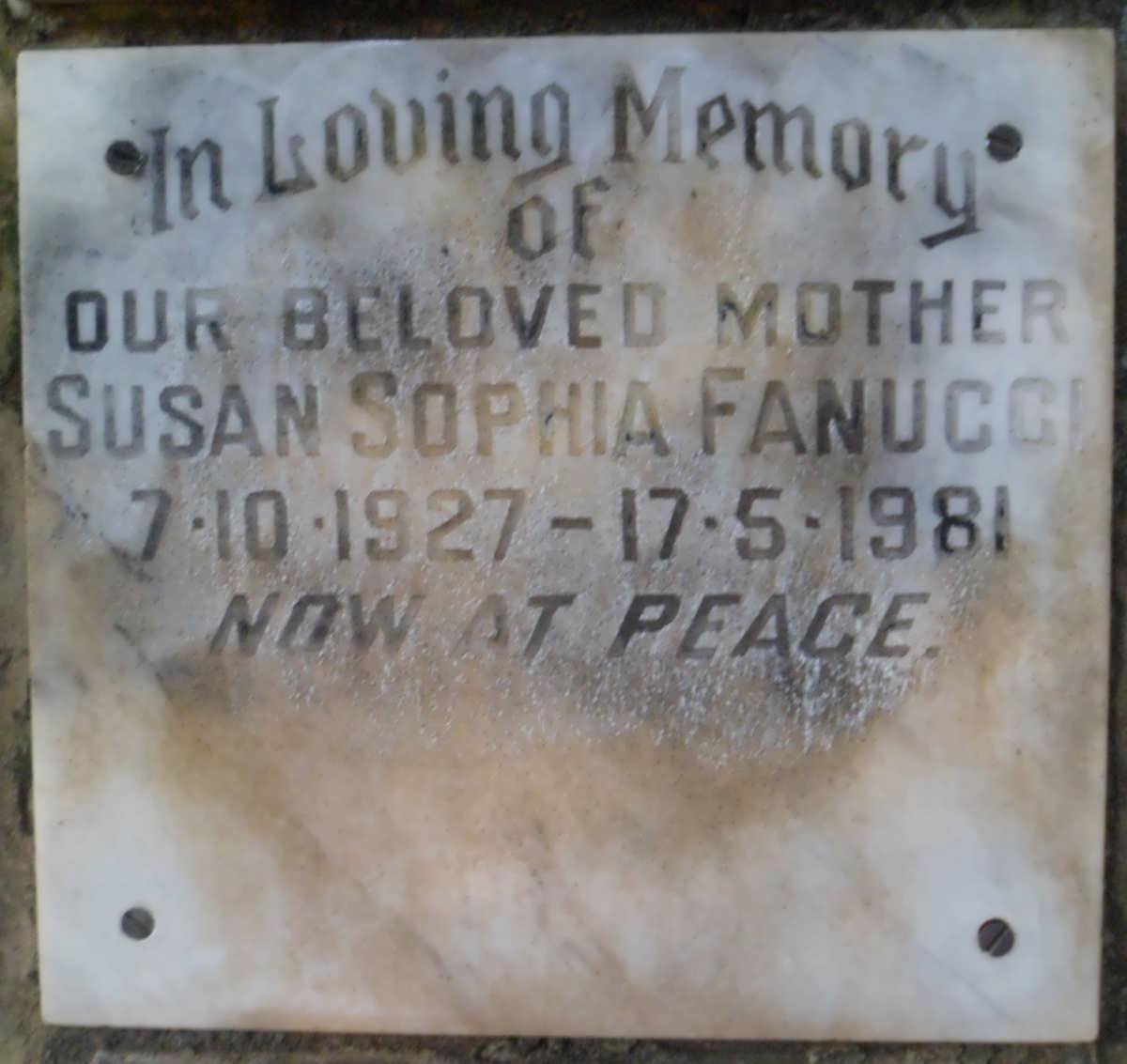 FANUCCI Susan Sophia 1927-1981