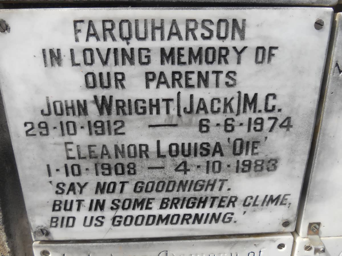 FARQUHARSON John Wright M.C. 1912-1974 &amp; Eleanor Louisa 1908-1983