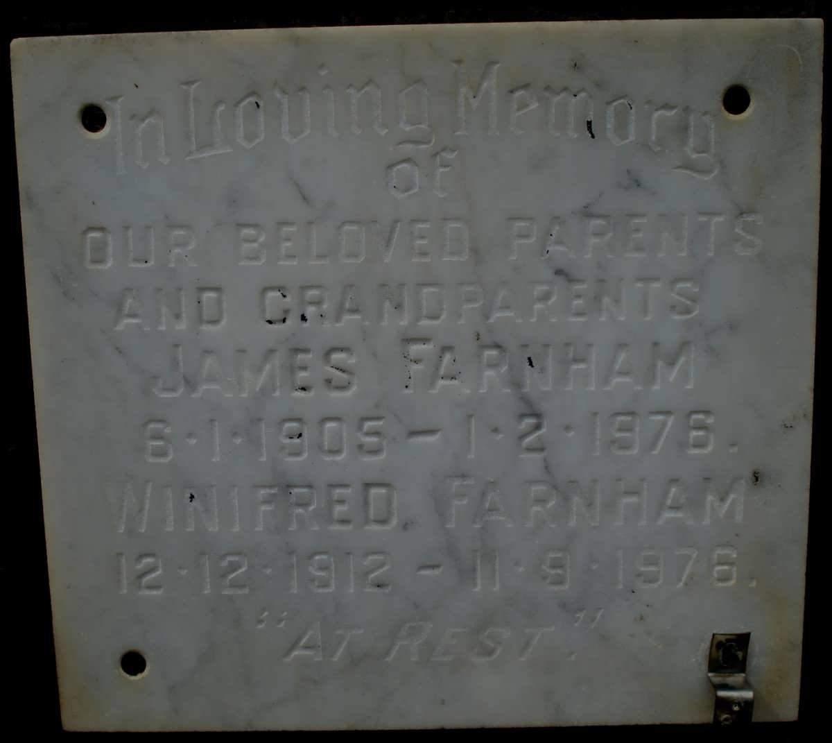 FARNHAM James 1905-1976 &amp; Winifred 1912-1976