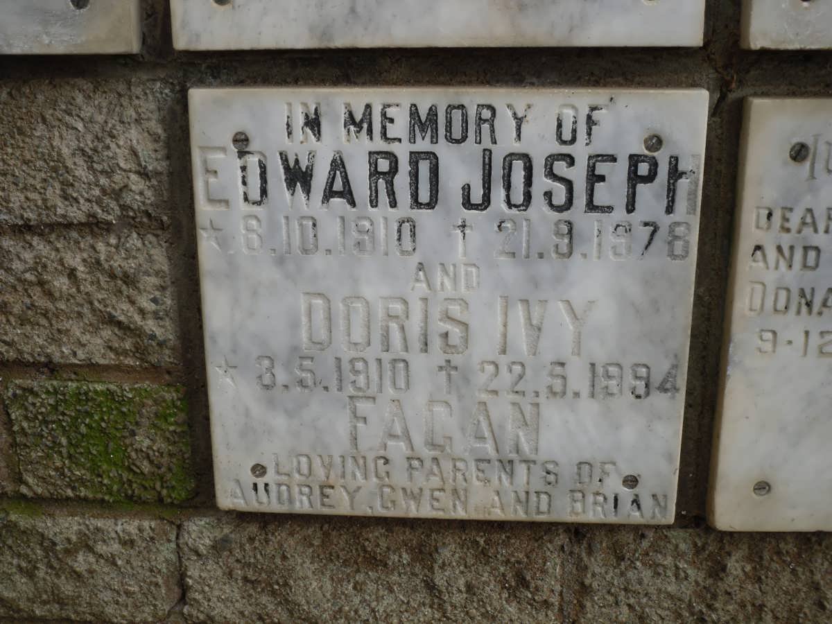 FAGAN Edward Joseph 1910-1978 &amp; Doris Ivy 1910-1994