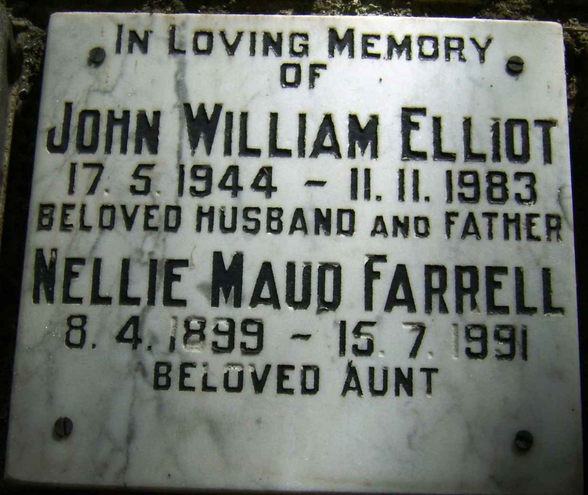FARRELL John William Elliot 1944-1983 :: FARRELL Nellie Maud 1899-1991