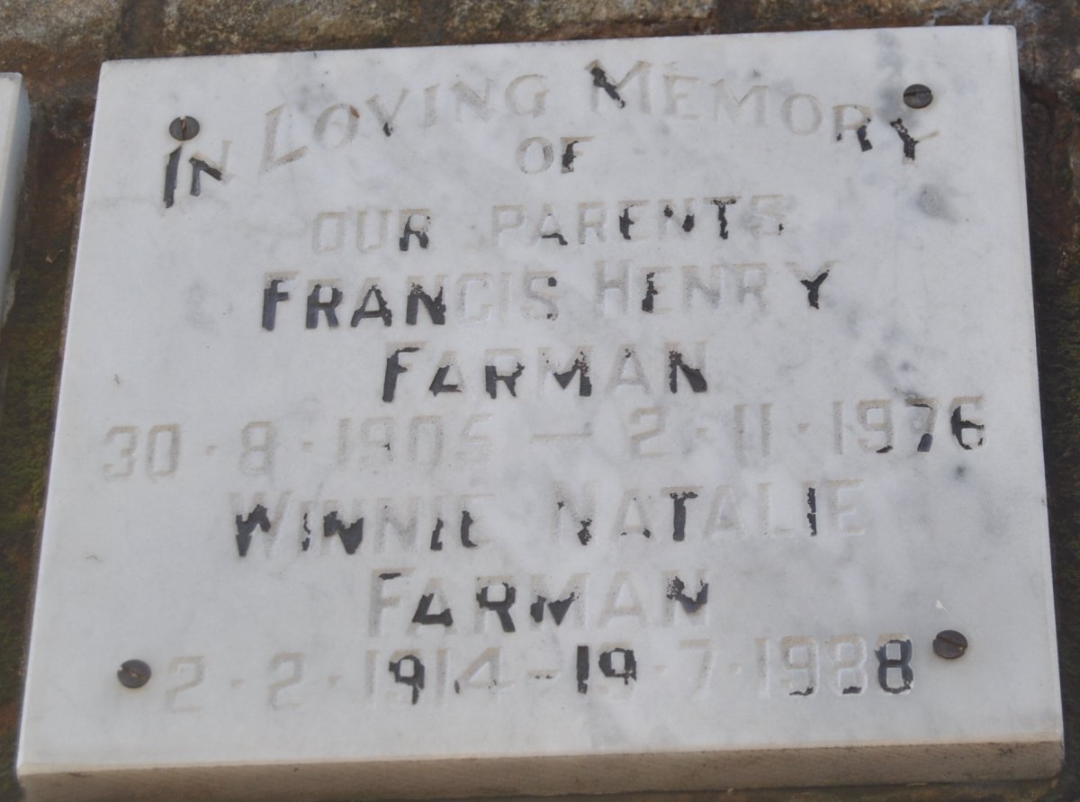 FARMAN Francis Henry 1905-1976 &amp; Winnie Natalie 1914-1988
