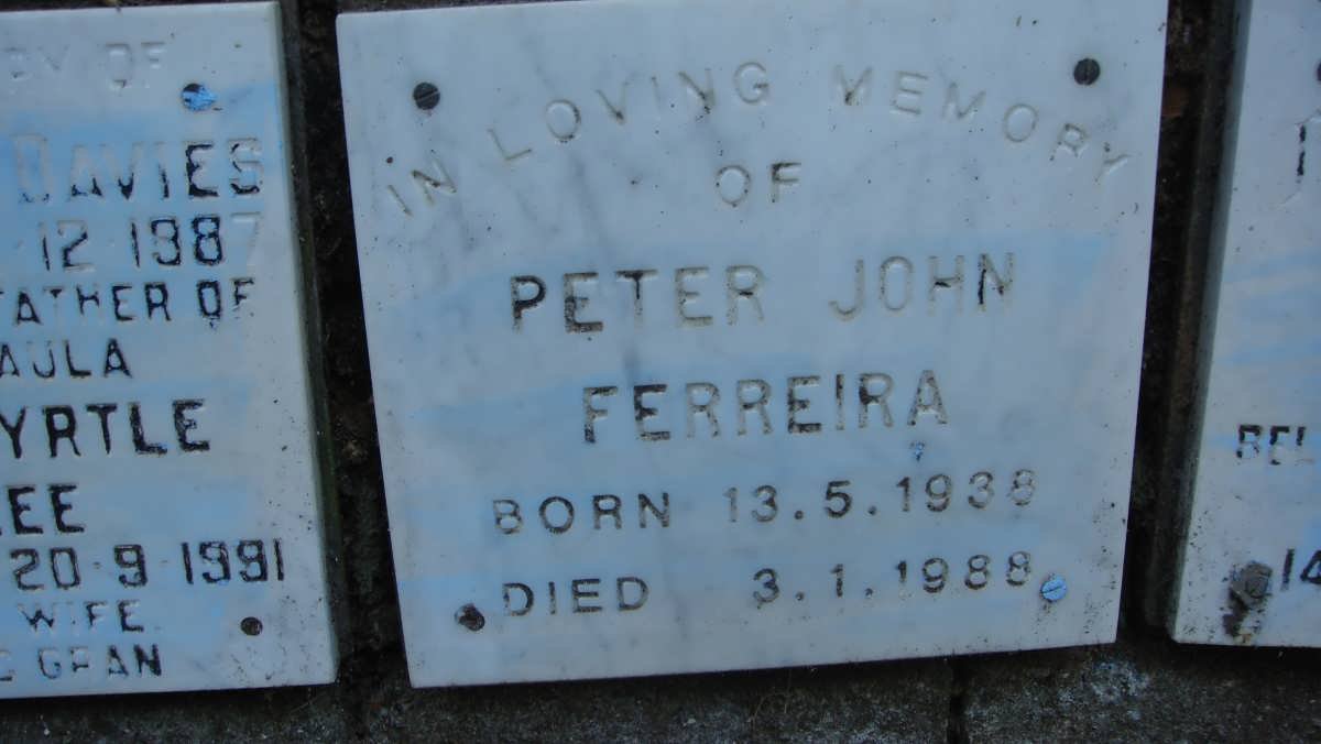 FERREIRA Peter John 1938-1988
