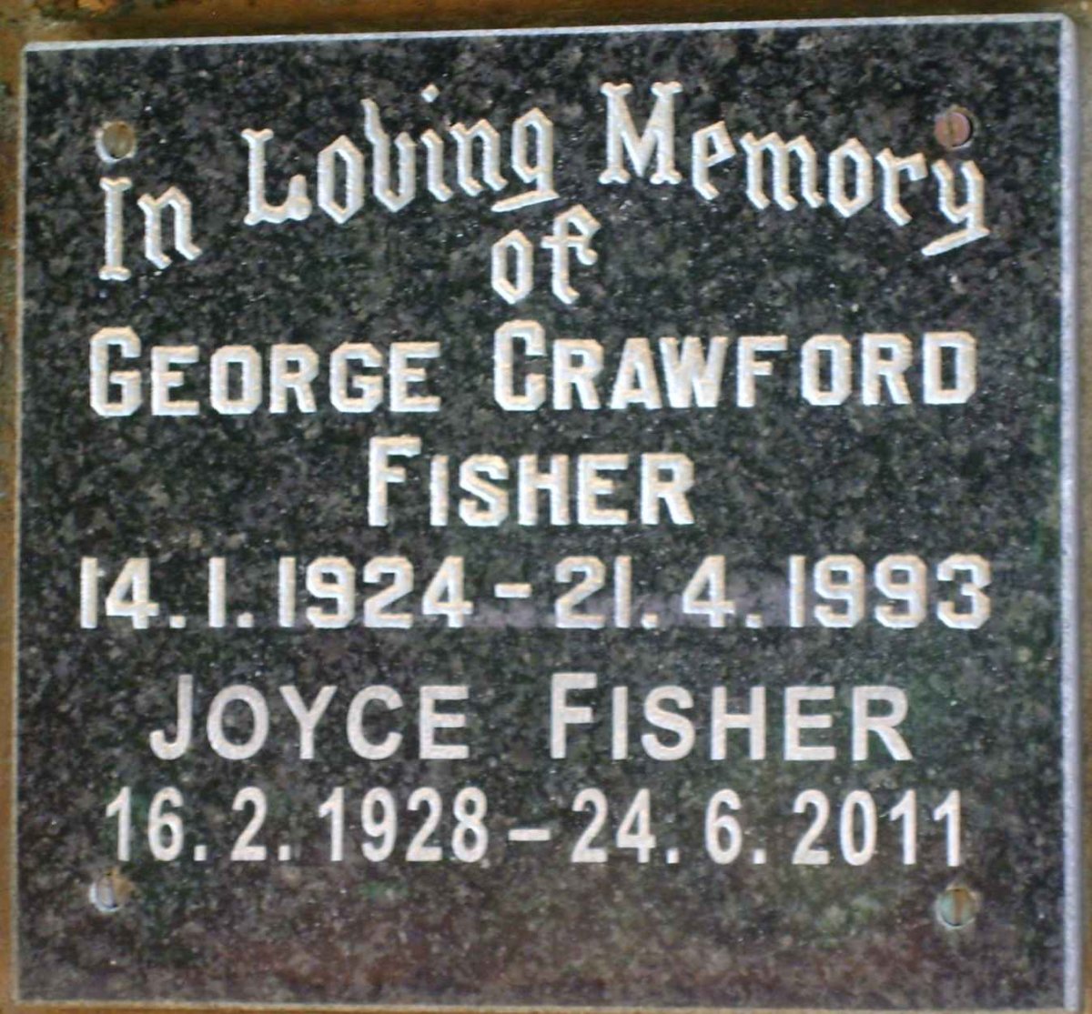 FISHER George Crawford 1924-1993 &amp; Joyce 1928-2011