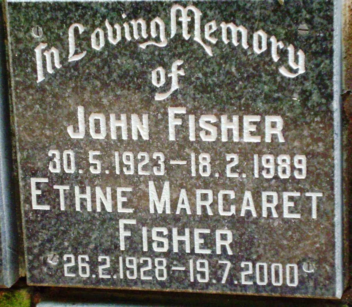 FISHER John 1923-1989 &amp; Ethne Margaret 1928-2000