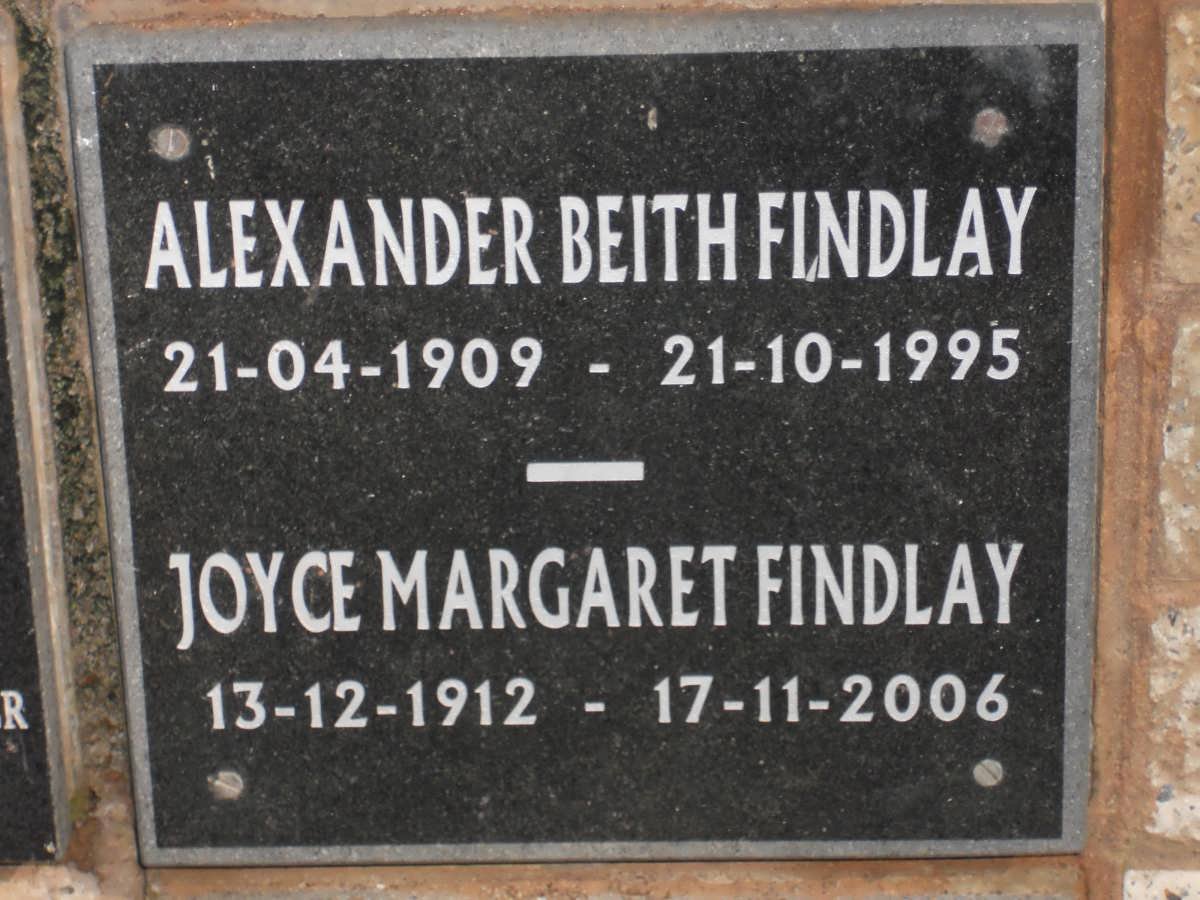 FINDLAY Alexander Beith 1909-1995 &amp; Joyce Margaret 1912-2006
