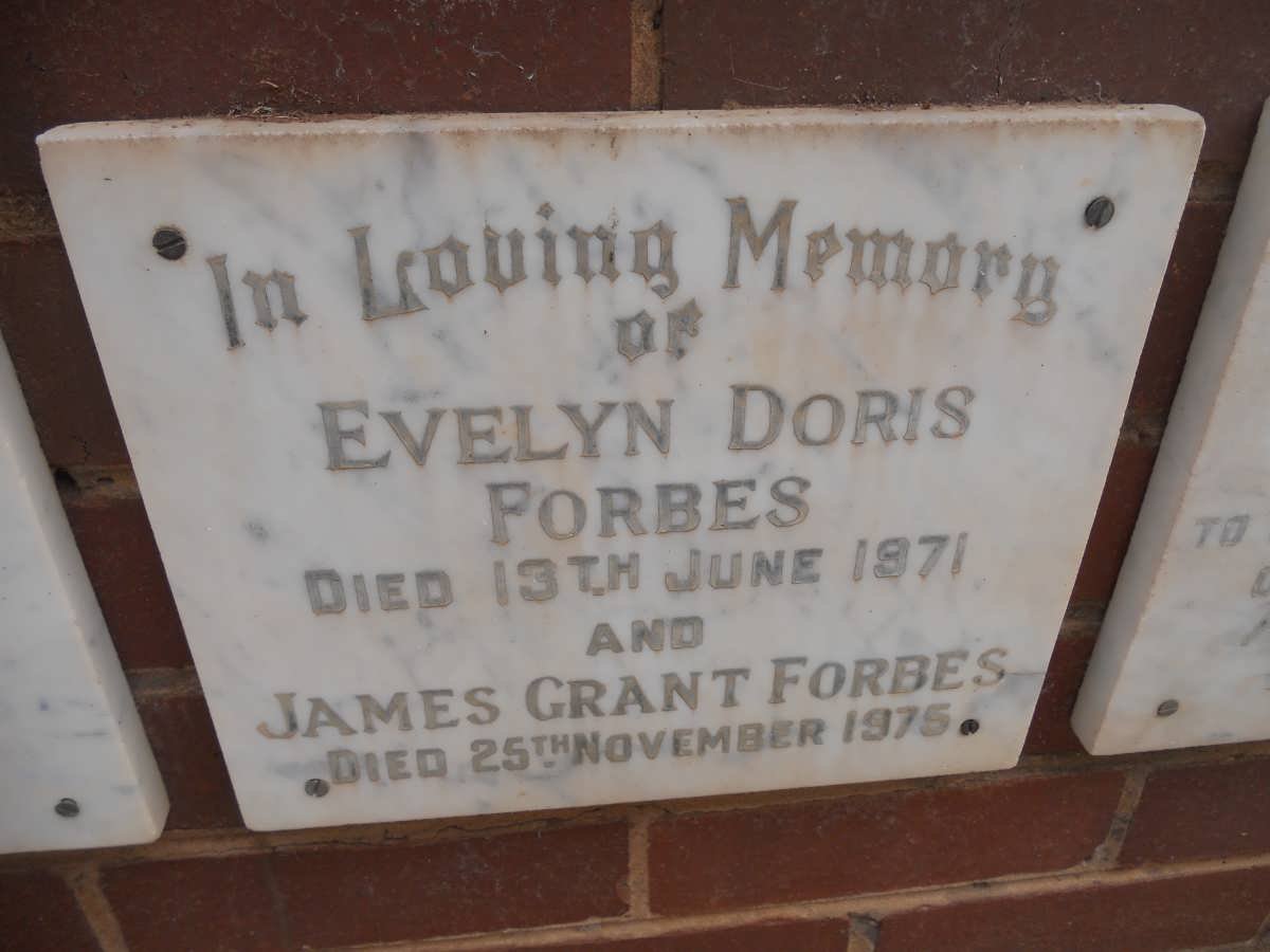 FORBES James Grant -1975 &amp; Evelyn Doris -1971