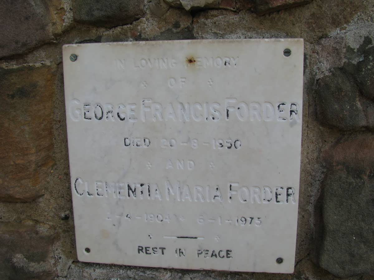 FORDER George Francis -1950 &amp; Clementia Maria 1904-1975