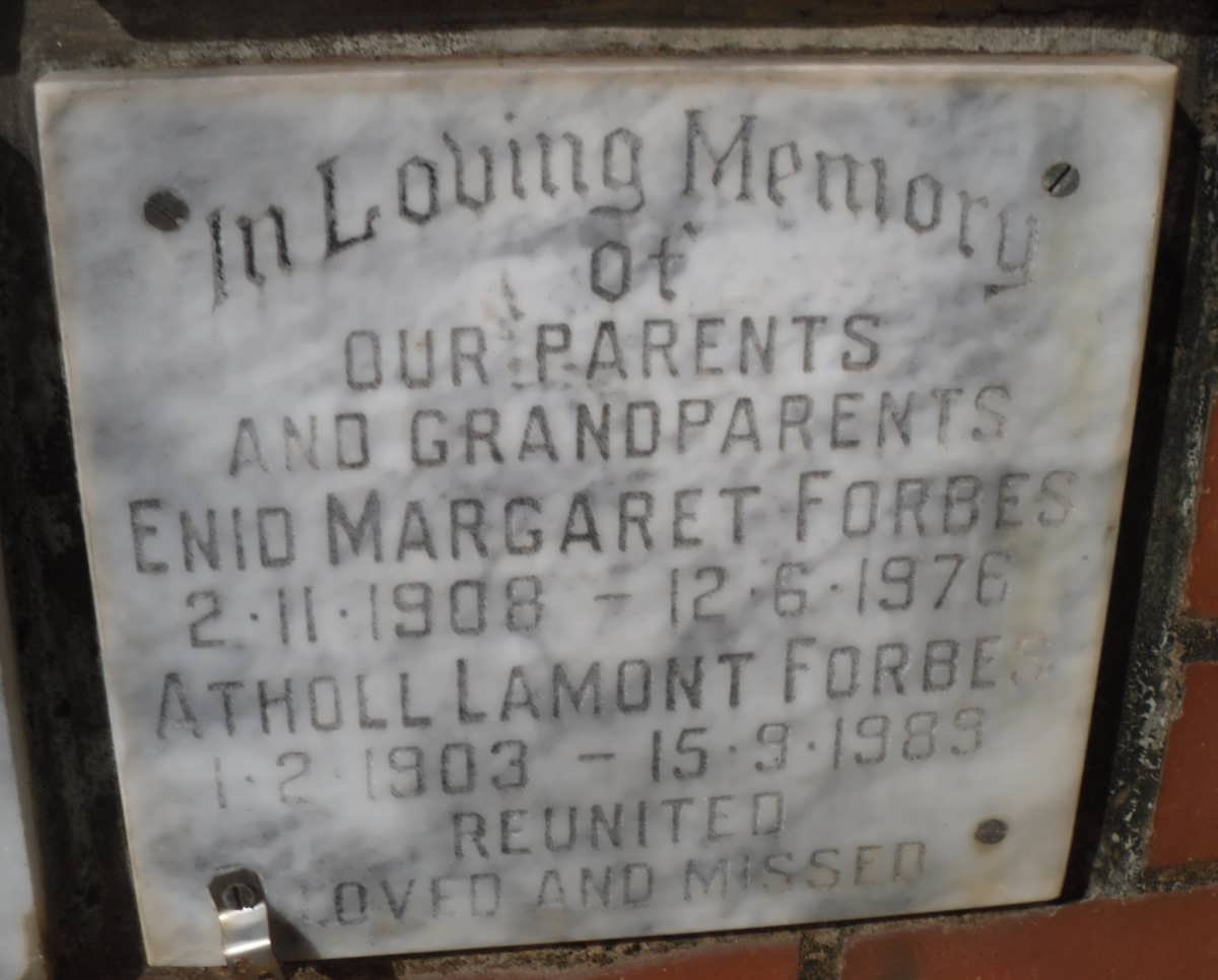 FORBES Atholl Lamont 1903-1989 &amp; Enid Margaret 1908-1976