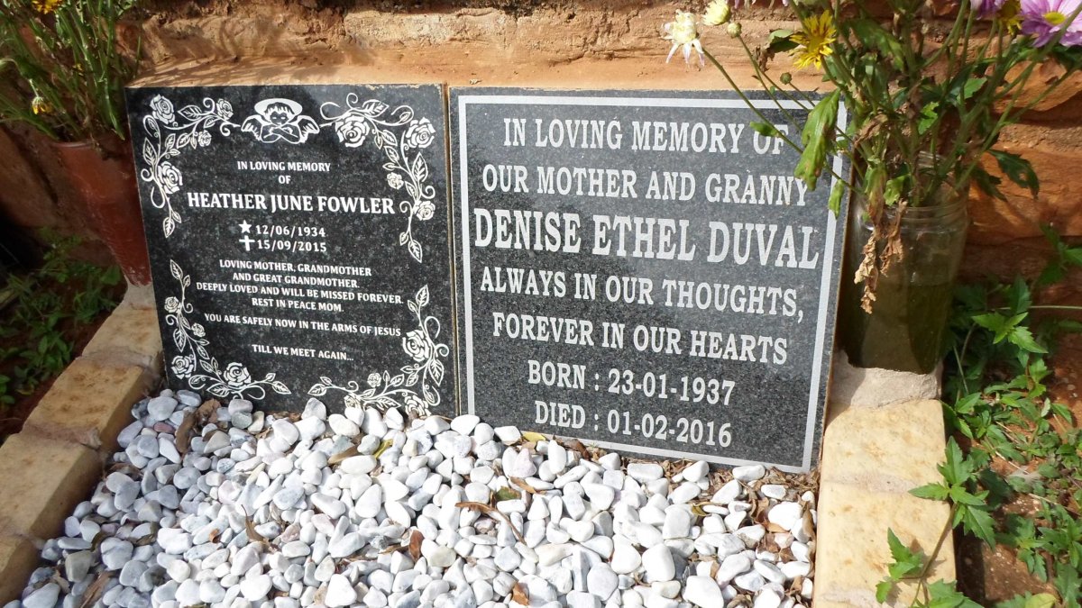 FOWLER Heather June 1934-2015 :: DUVAL Denise Ethel 1937-2016