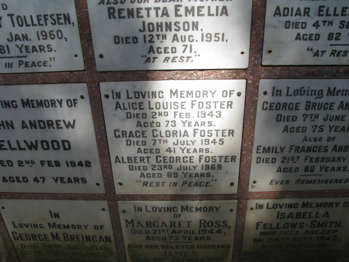 FOSTER Alice Louise -1943 :: FOSTER Grace Gloria -1945 :: FOSTER Albert George -1969