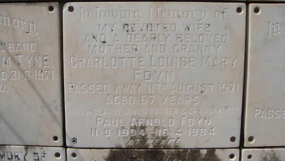 FOYN Paul Arnold 1904-1984 &amp; Charlotte Louise Mary -1971