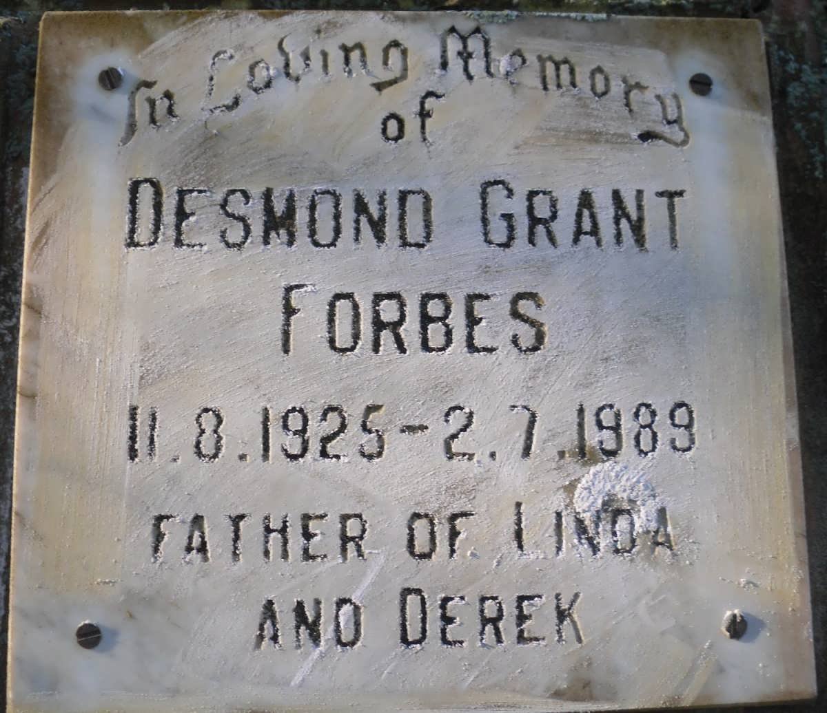 FORBES Desmond Grant 1925-1989