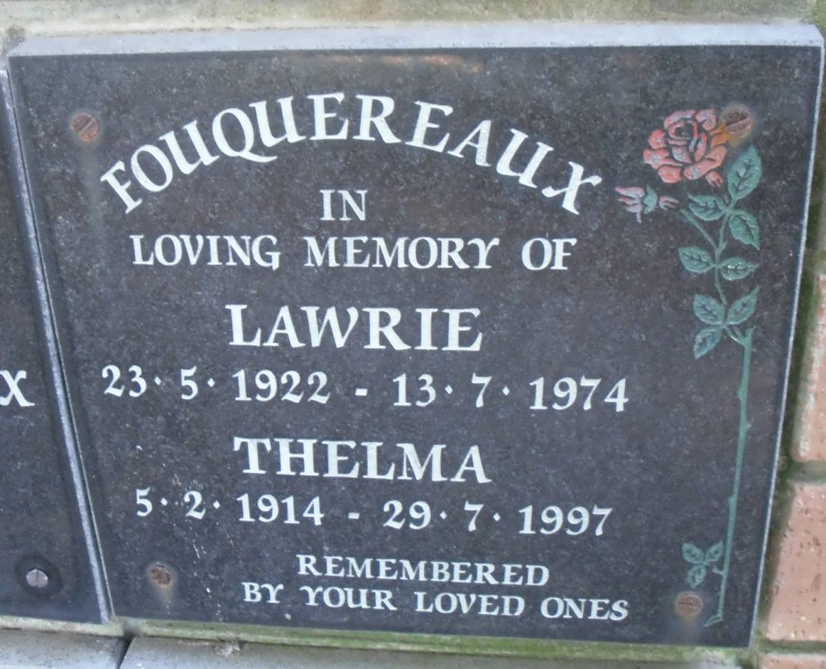 FOUQUEREAUX Lawrie 1922-1974 &amp; Thelma 1914-1997
