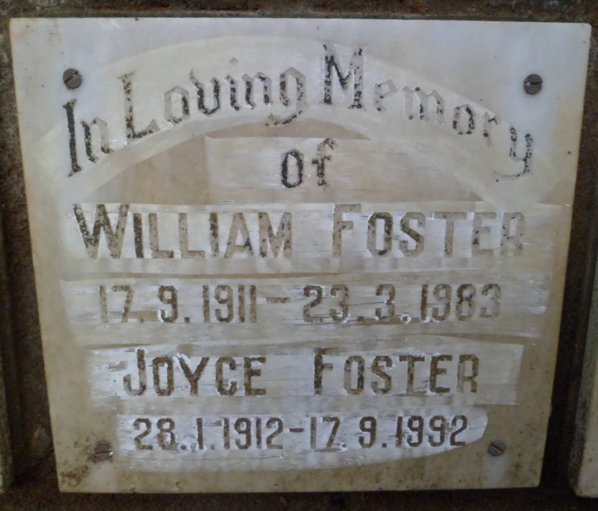 FOSTER William 1911-1983 &amp; Joyce 1912-1992