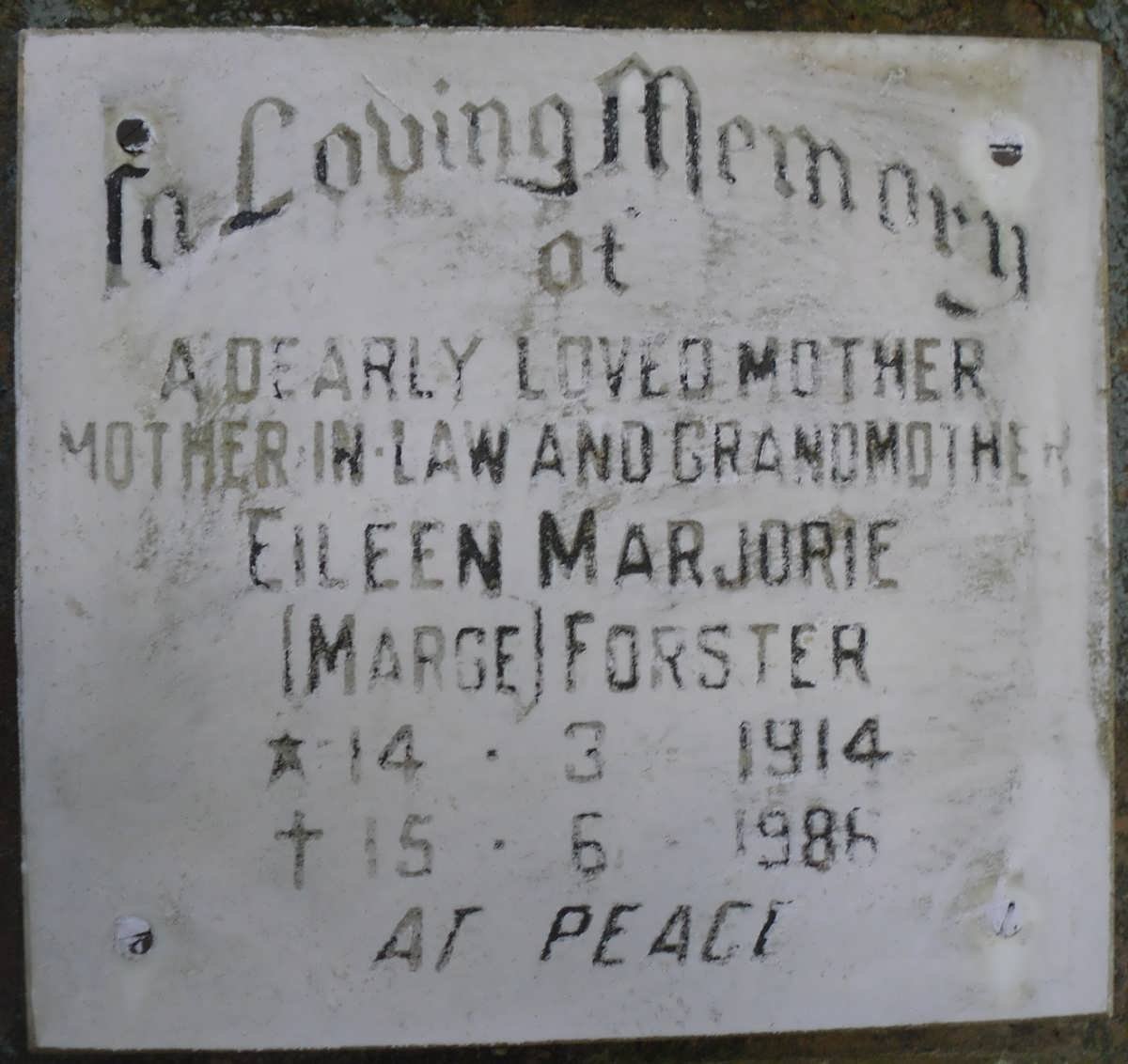 FORSTER Eileen Marjorie 1914-1986