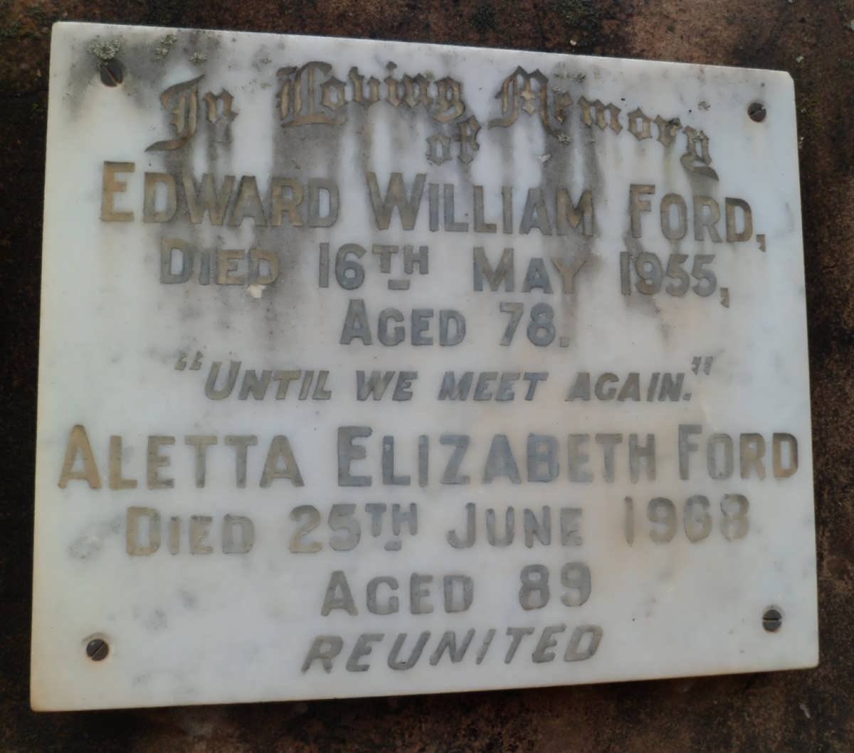 FORD Edward William -1955 &amp; Aletta Elizabeth -1968
