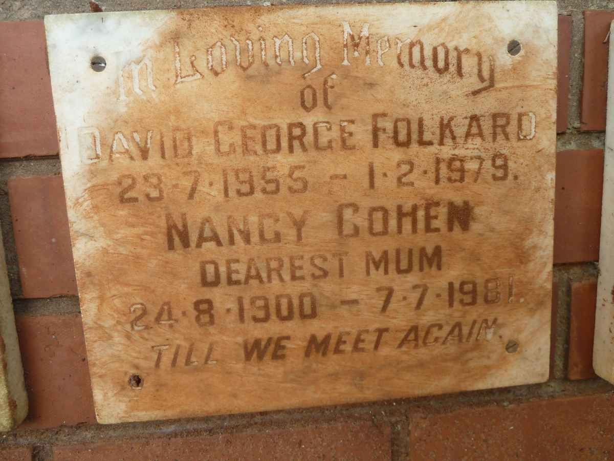 FOLKARD David George 1955-1979 :: COHEN Nancy 1900-1981