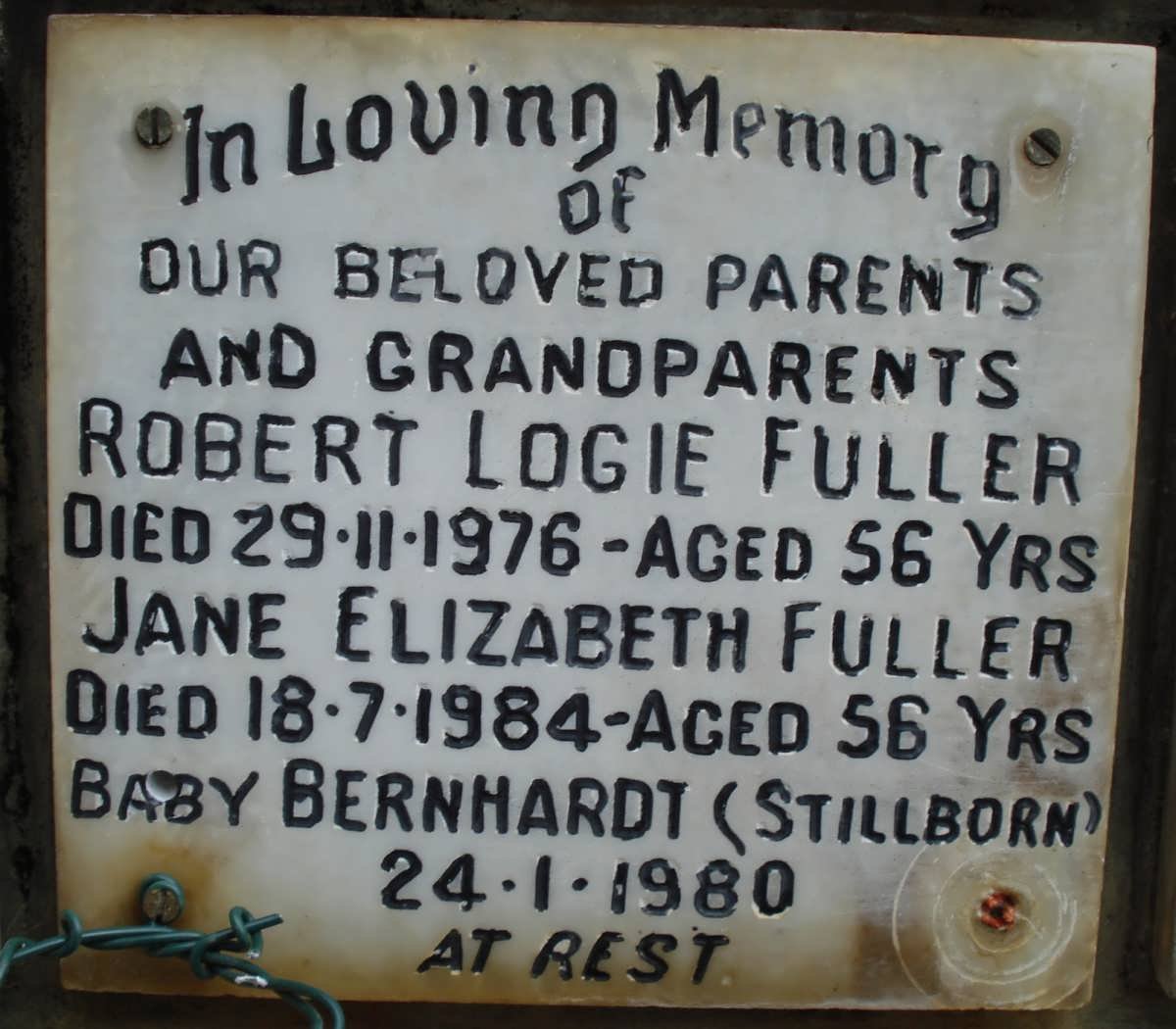 FULLER Robert Logie -1976 &amp; Jane Elizabeth -1984 :: FULLER Bernhardt 1980-1980