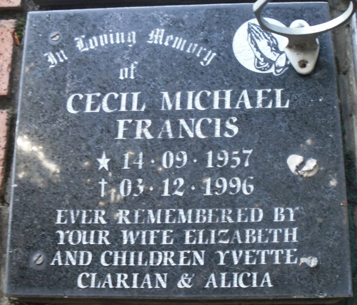 FRANCIS Cecil Michael 1957-1996