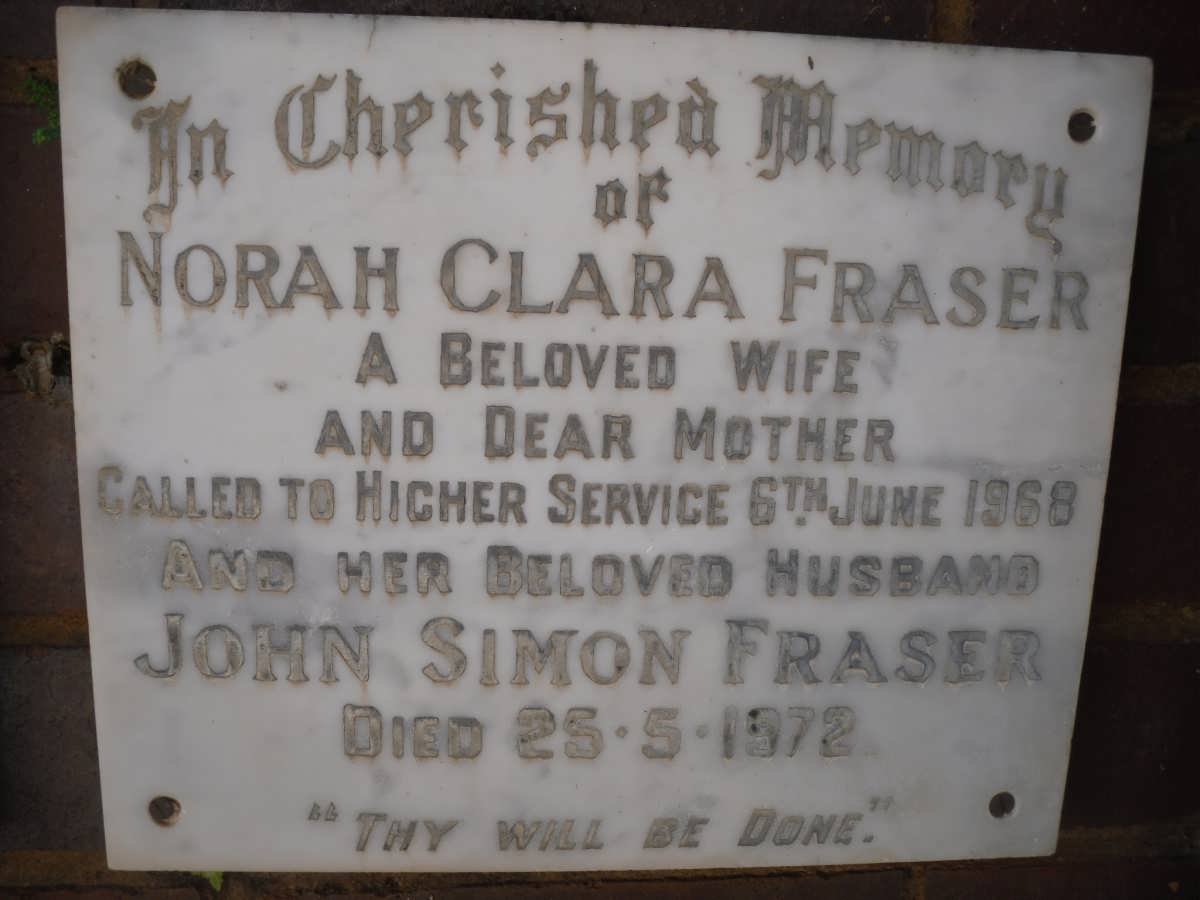 FRASER John Simon -1972 &amp; Norah Clara -1968
