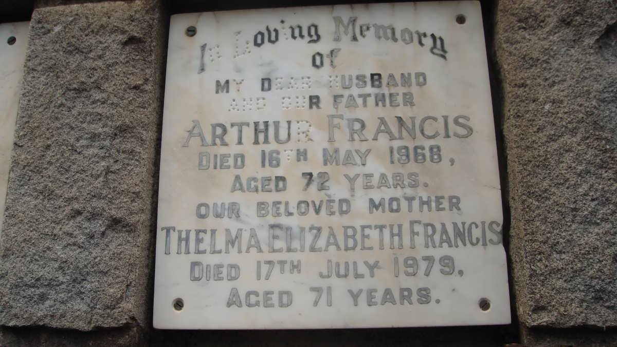 FRANCIS Arthur -1968 &amp; Thelma Elizabeth -1979