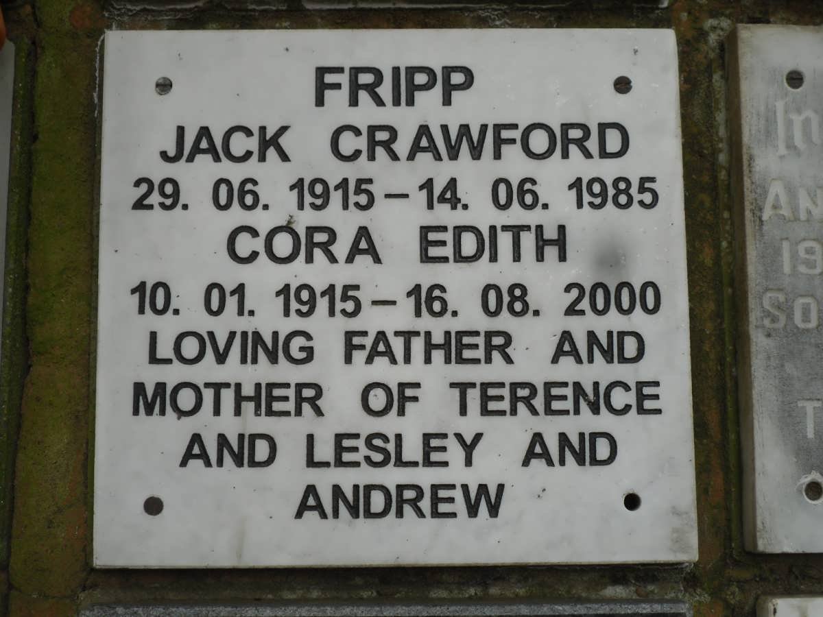 FRIPP Jack Crawford 1915-1985 &amp; Cora Edith 1915-2000