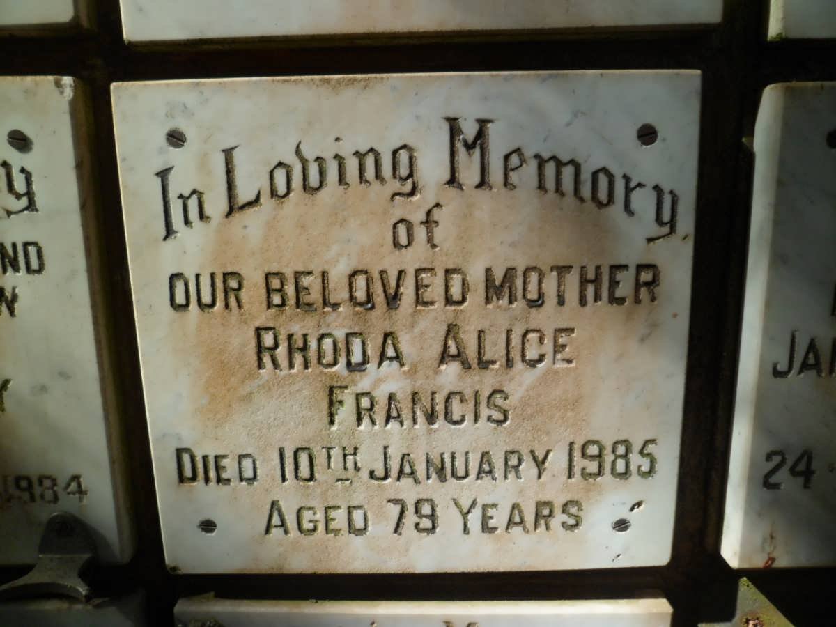 FRANCIS Rhoda Alice -1985