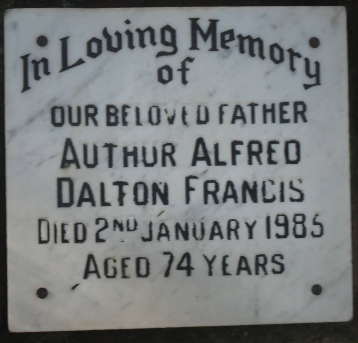 FRANCIS Authur Alfred Dalton -1985