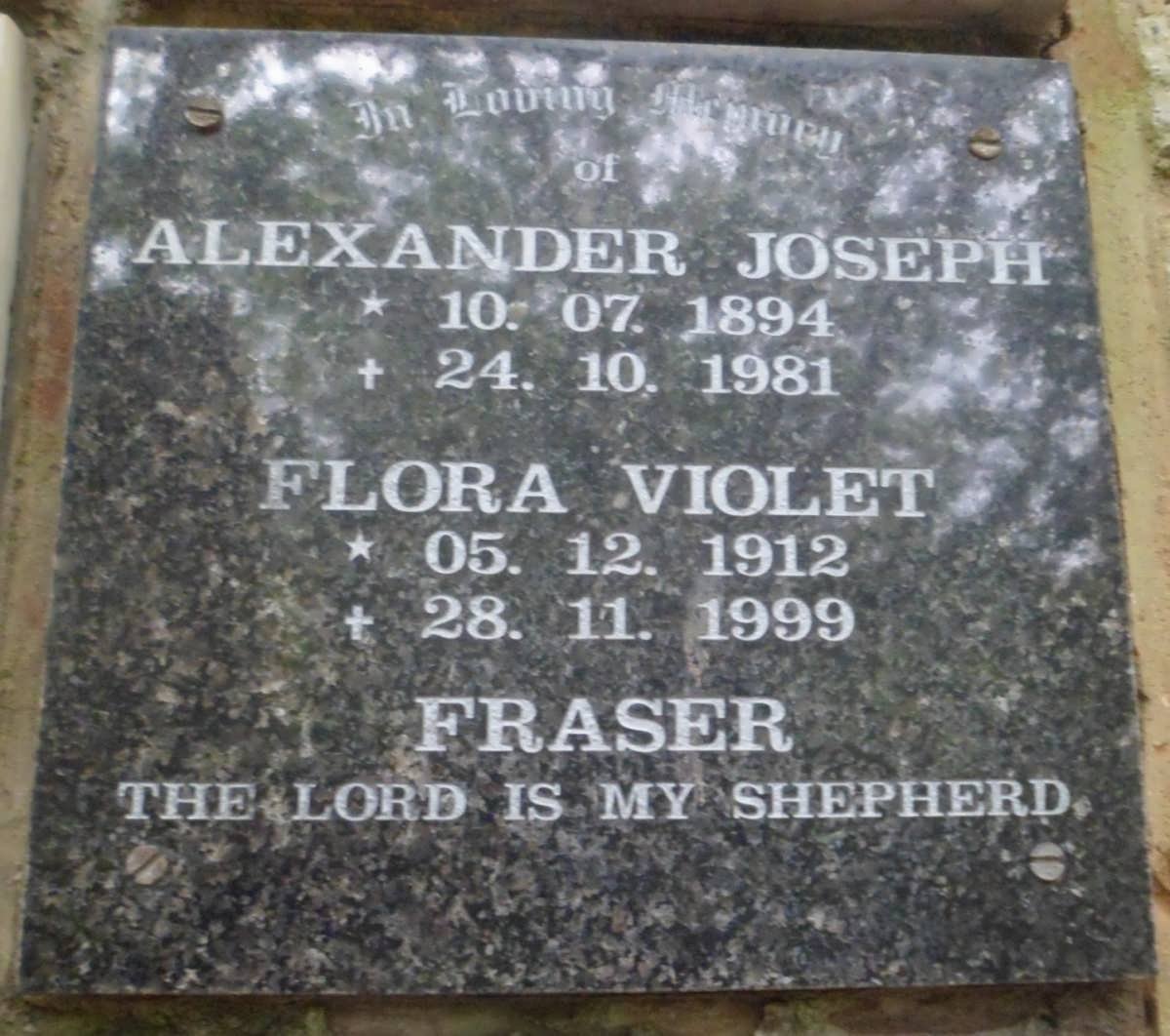 FRASER Alexander Joseph 1894-1981 &amp; Flora Violet 1912-1999
