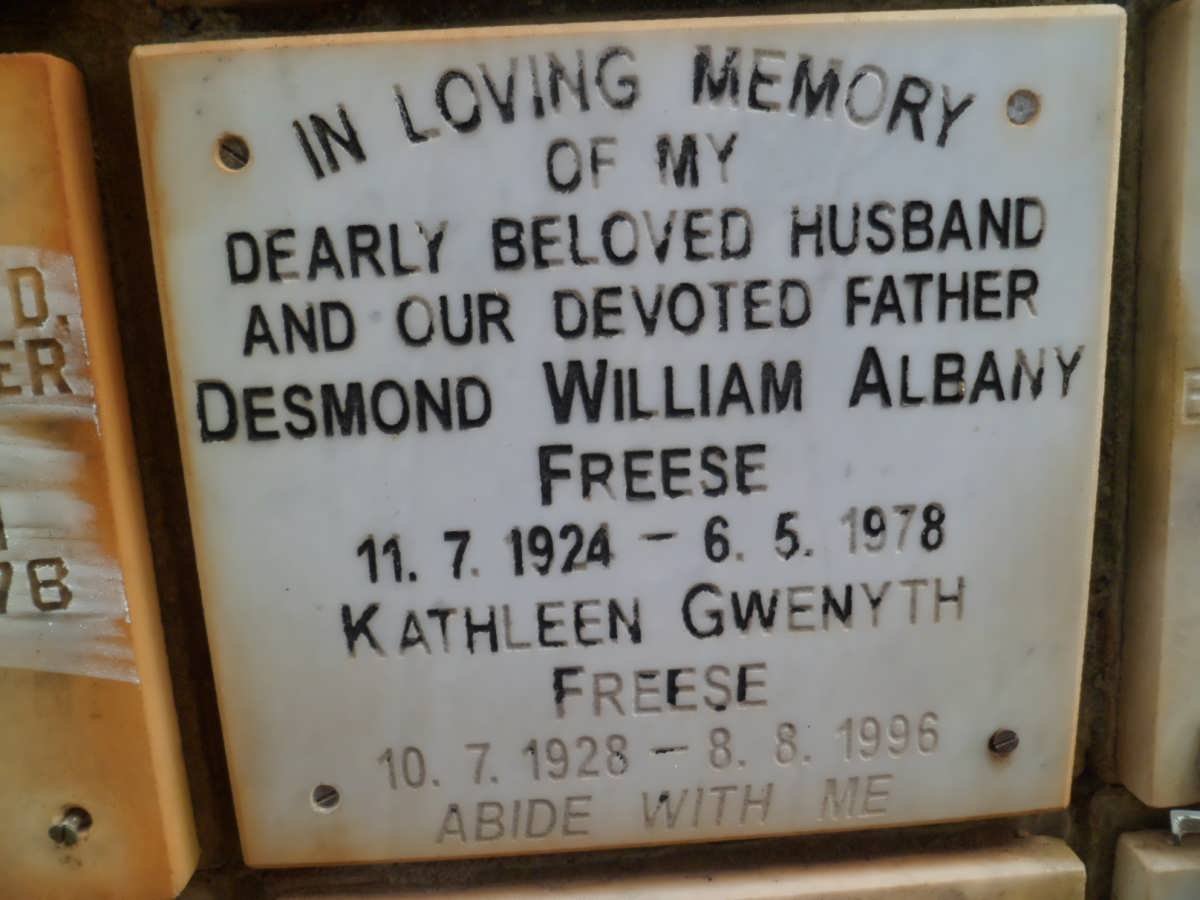 FREESE Desmond William Albany 1924-1978 &amp; Kathleen Gwynyth 1928-1996