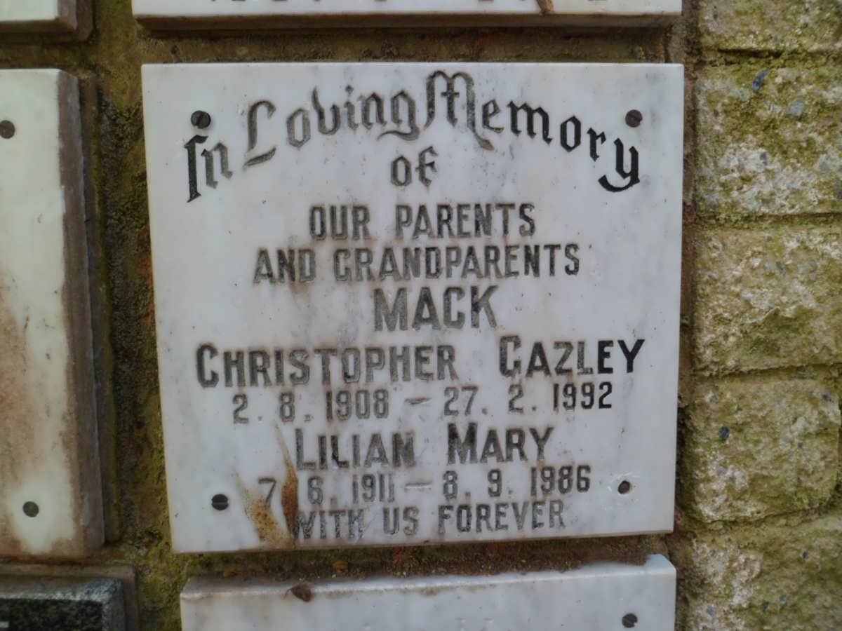 GAZLEY Mack Christopher 1908-1992 &amp; Lilian Mary 1911-1986