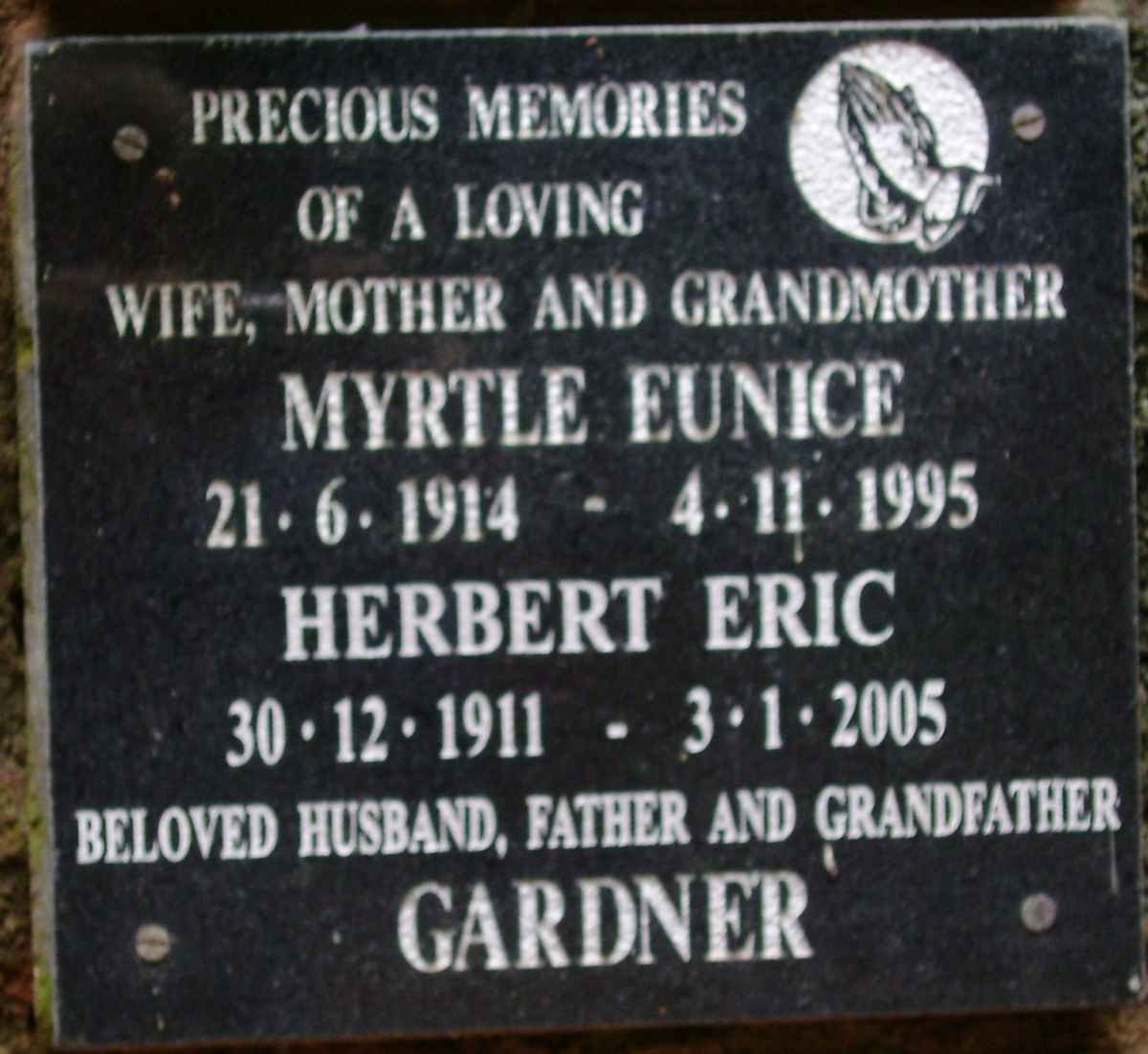 GARDNER Herbert Eric 1911-2005 &amp; Myrtle Eunice 1914-1995