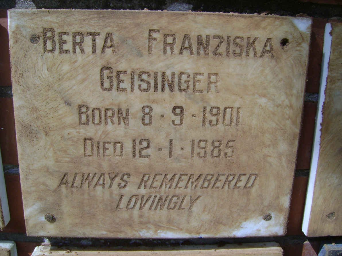 GEISINGER Berta Franziska 1901-1985