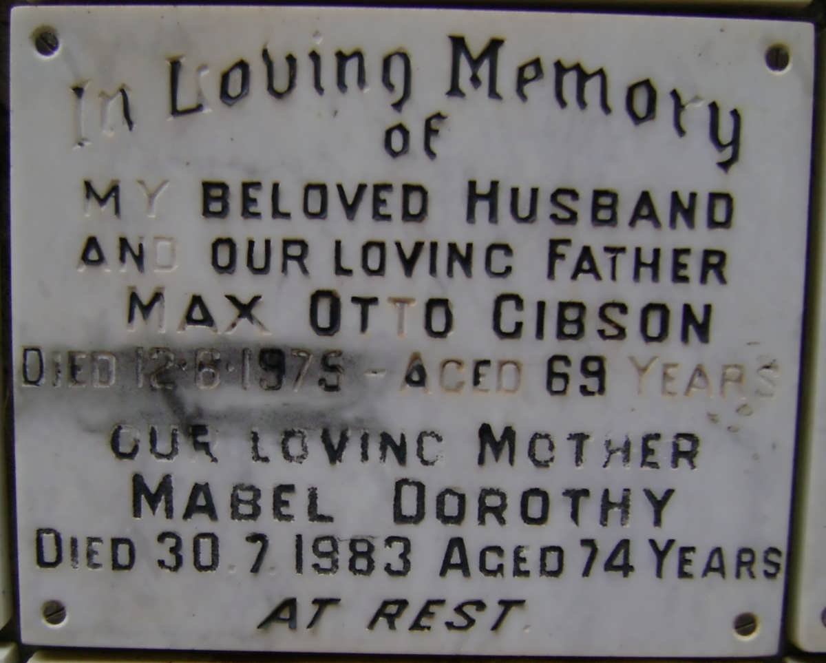 GIBSON Max Otto -1975 &amp; Mabel Dorothy -1983