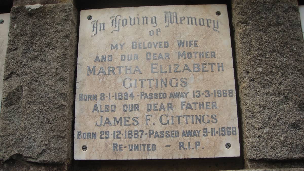 GITTINGS James F. 1887-1968 &amp; Martha Elizabeth 1894-1968