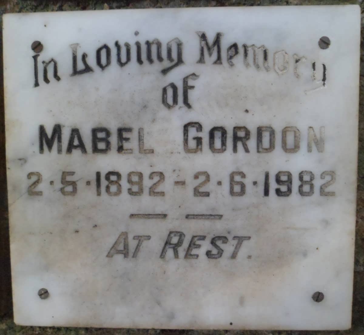 GORDON Mabel 1892-1982